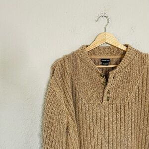 Vintage NorthCrest Tan 100% Cotton Half Button Sweater